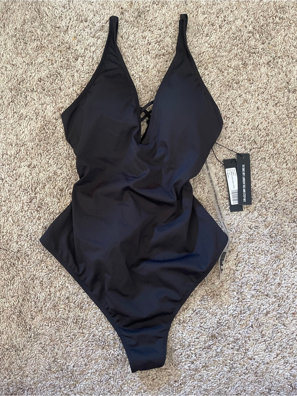 TA3 Mega Plungey Push-Up Thong One Piece Swimsuit Black L Short NWT